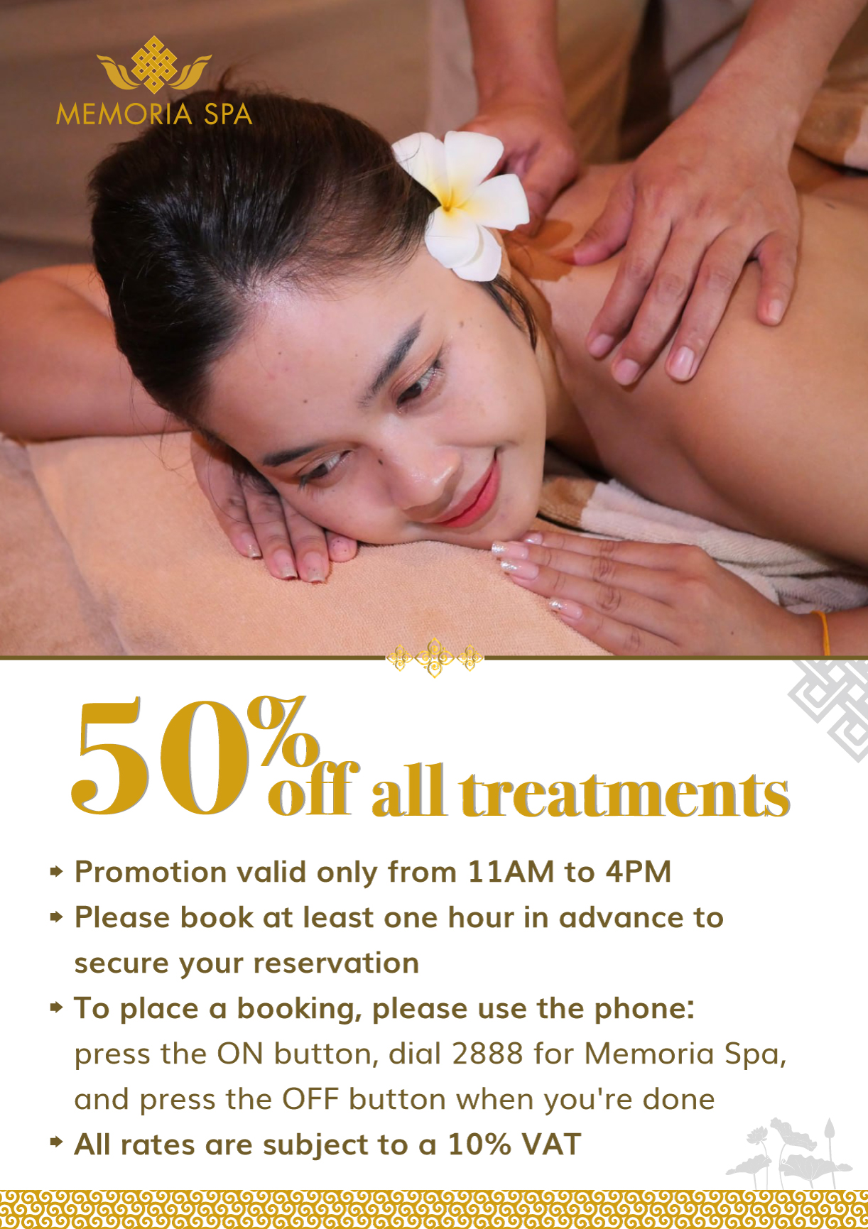 Memoria SPA 50% off all Treatments